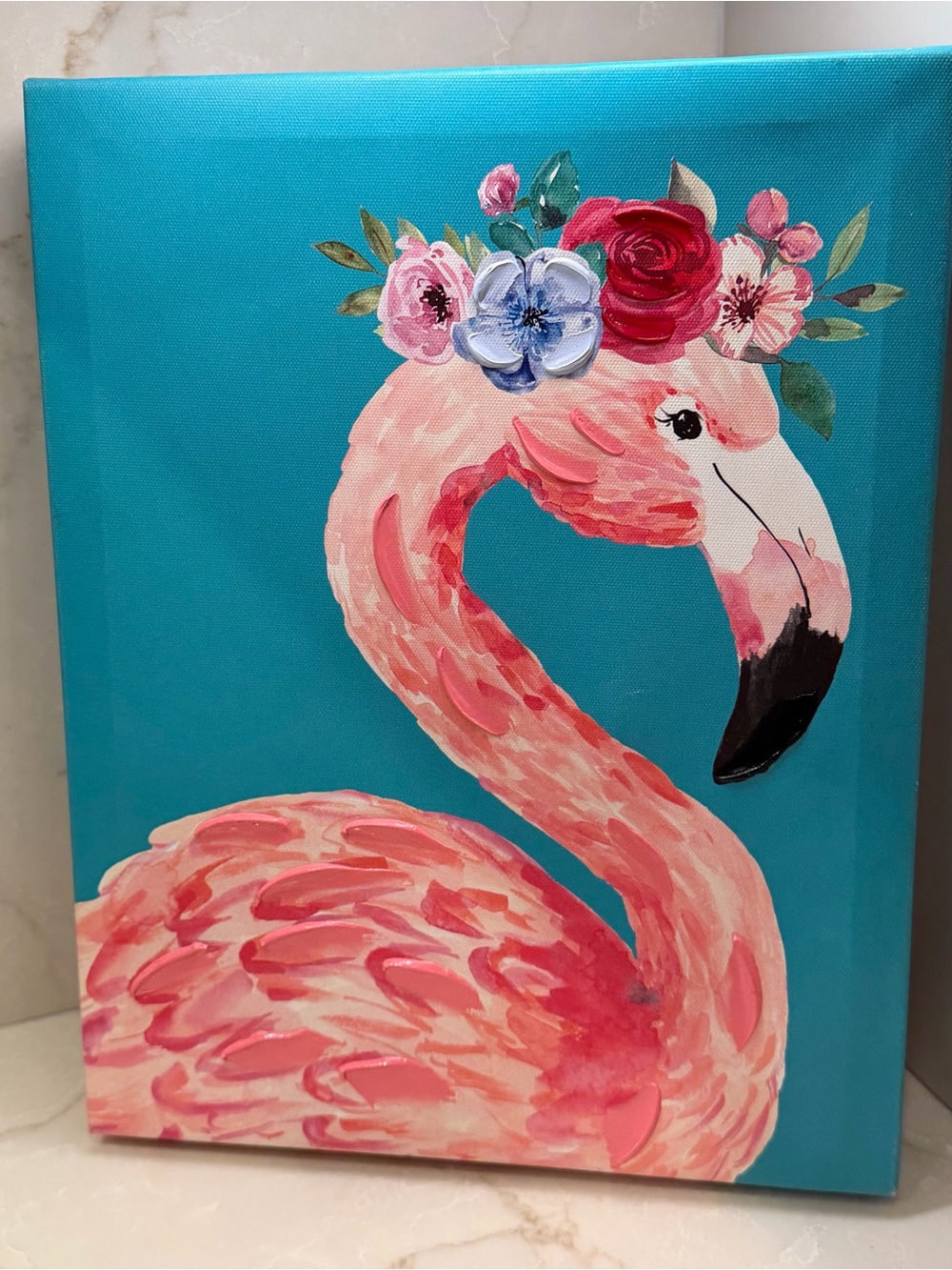 Pink Flamingo Canvas Art with Floral Crown